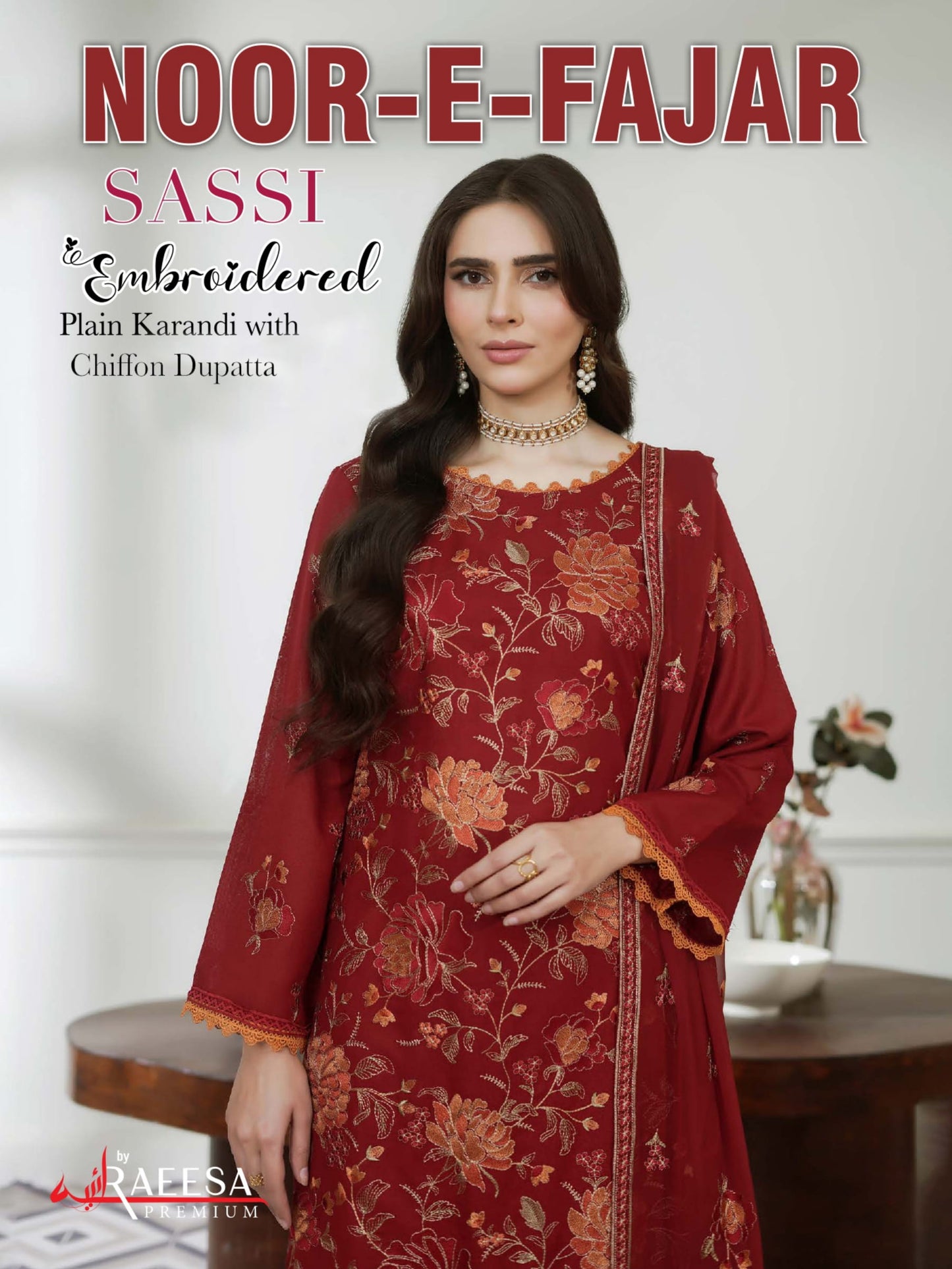 NOOR-E- FAJAR  SASSI EMBROIDERED KARANDI  &  EMBROIDERED CHIFFON DUPATTA