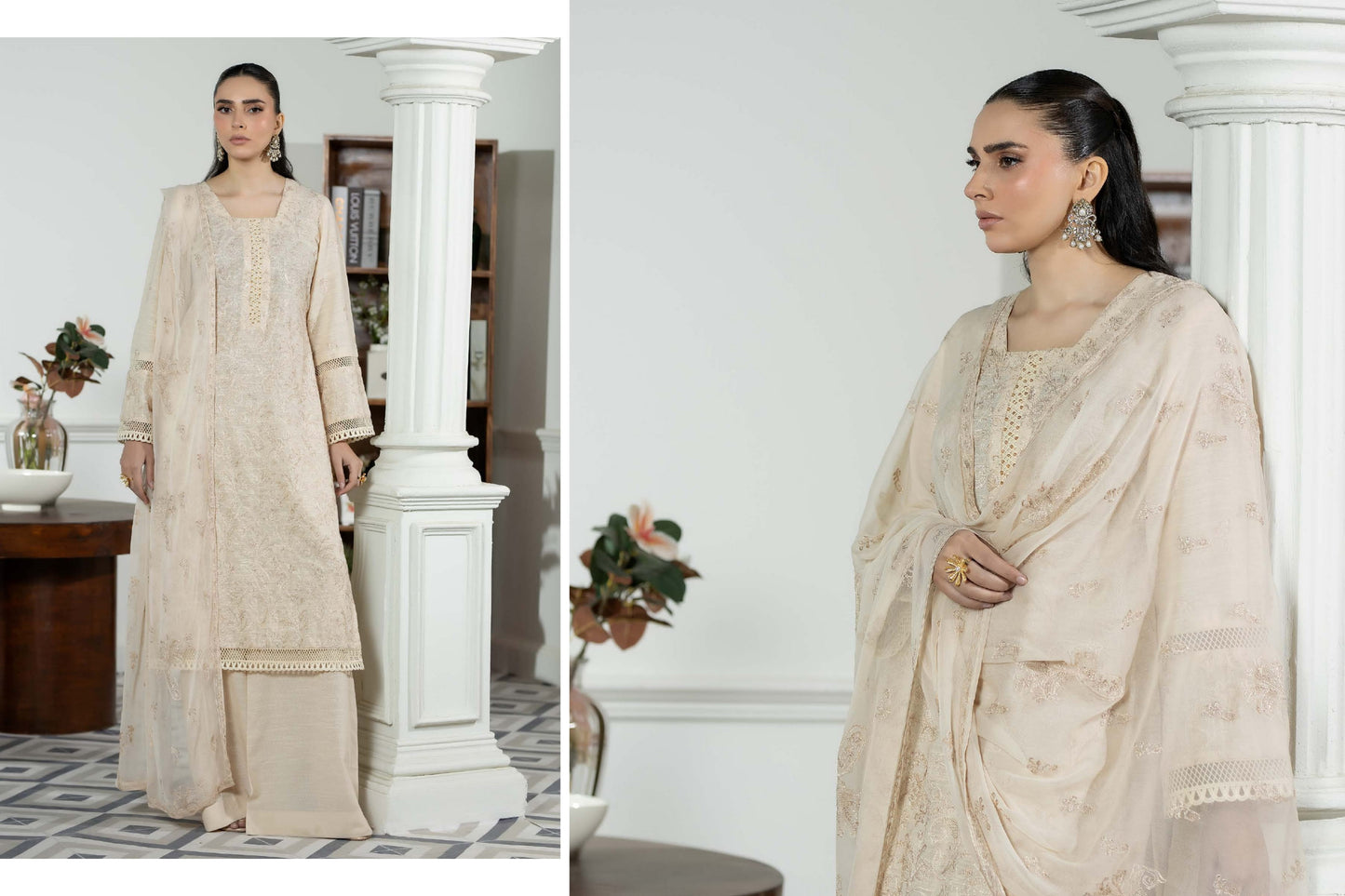 NOOR-E- FAJAR  SASSI EMBROIDERED KARANDI  &  EMBROIDERED CHIFFON DUPATTA