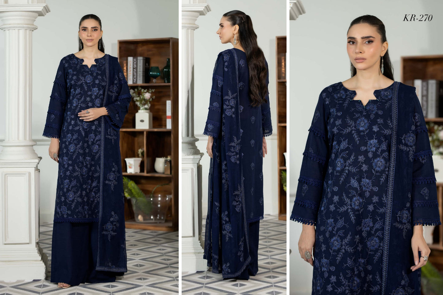 NOOR-E- FAJAR  SASSI EMBROIDERED KARANDI   &  EMBROIDERED CHIFFON DUPATTA