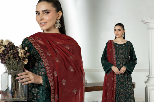 NOOR-E- FAJAR  SASSI EMBROIDERED KARANDI  &  EMBROIDERED CHIFFON DUPATTA