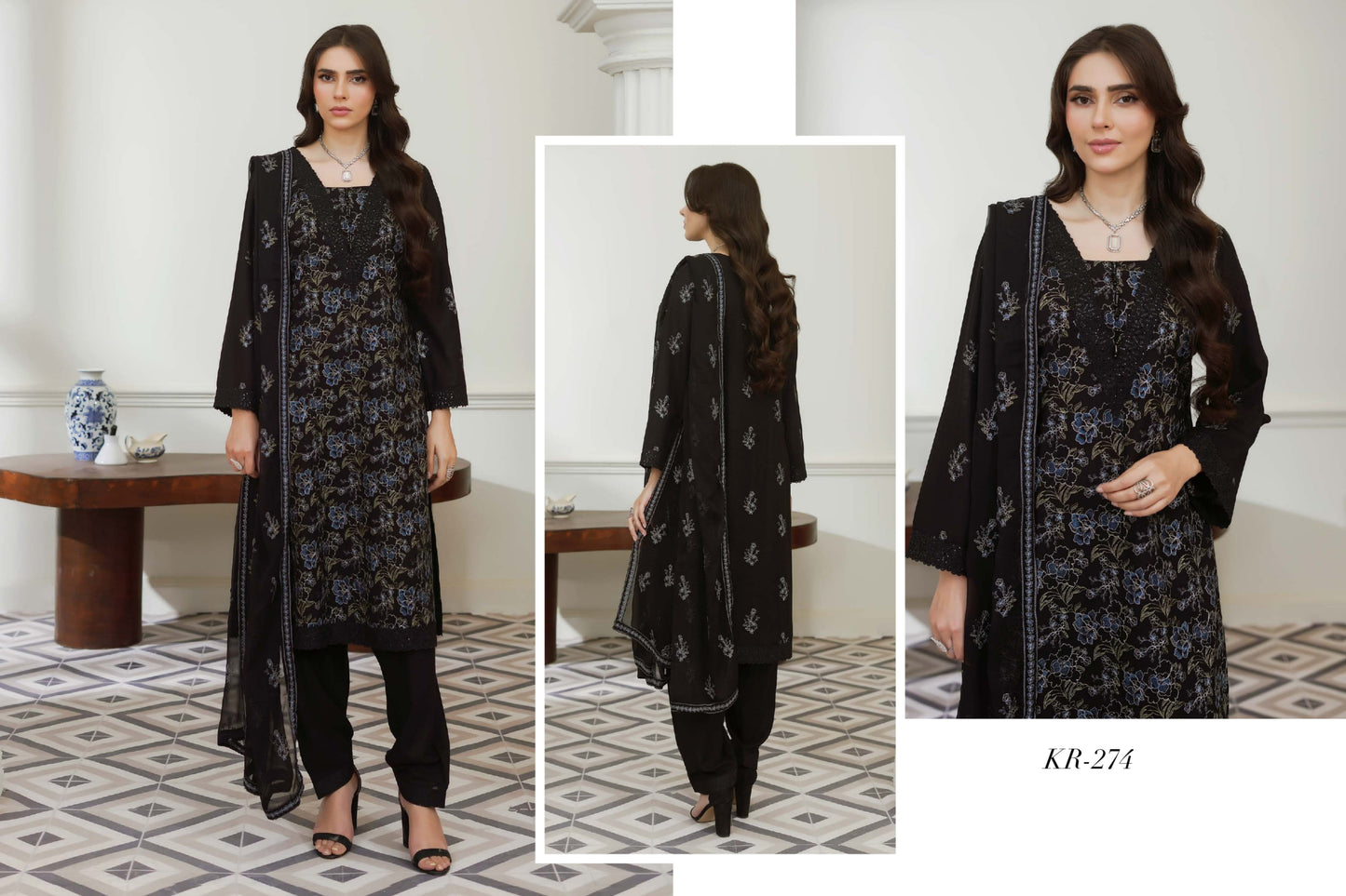 NOOR-E- FAJAR  SASSI EMBROIDERED KARANDI  &  EMBROIDERED CHIFFON DUPATTA