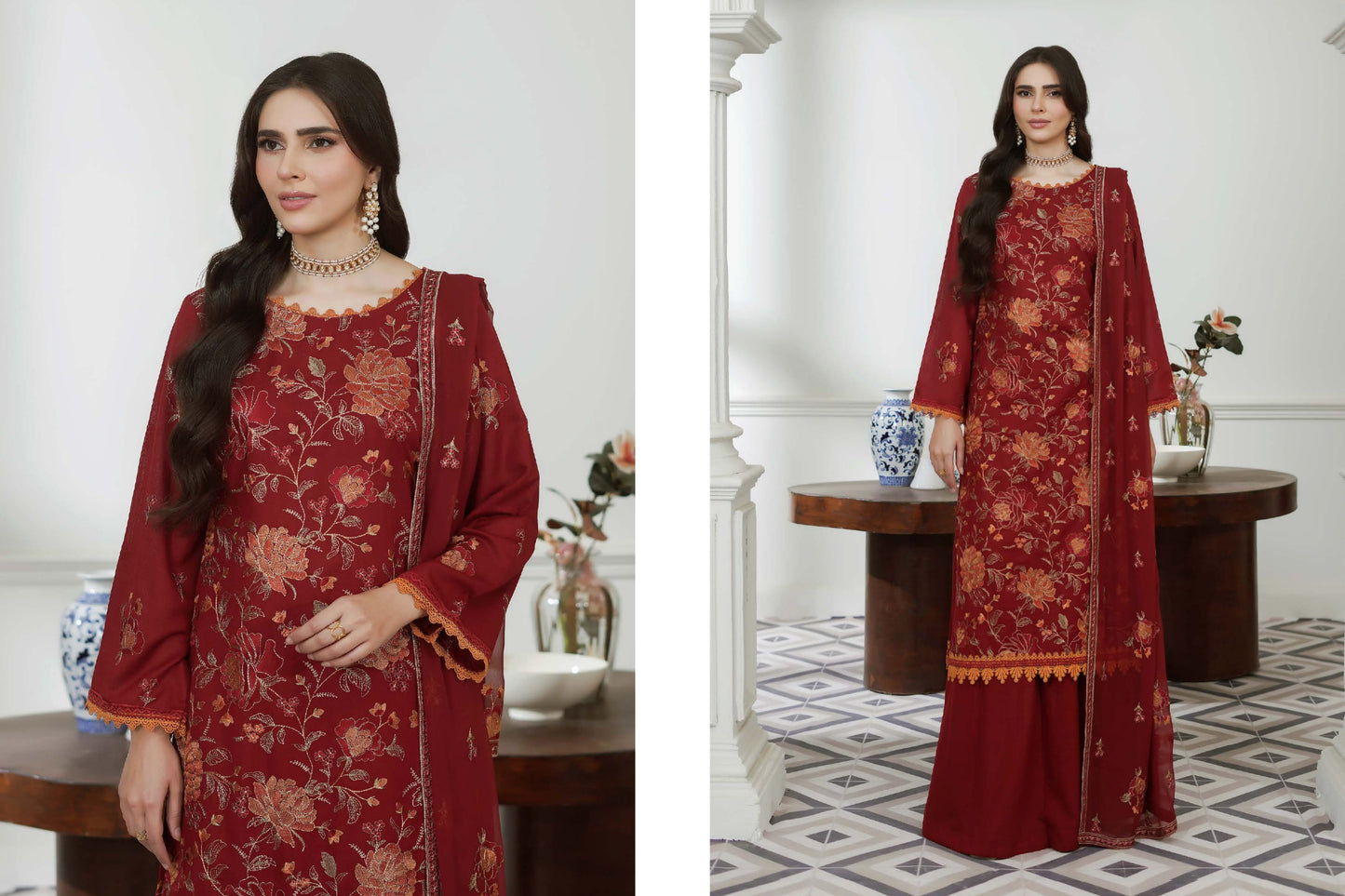 NOOR-E- FAJAR  SASSI EMBROIDERED KARANDI  &  EMBROIDERED CHIFFON DUPATTA