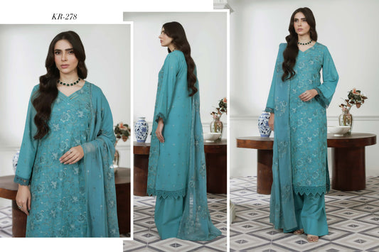 NOOR-E- FAJAR  SASSI EMBROIDERED KARANDI &  EMBROIDERED CHIFFON DUPATTA
