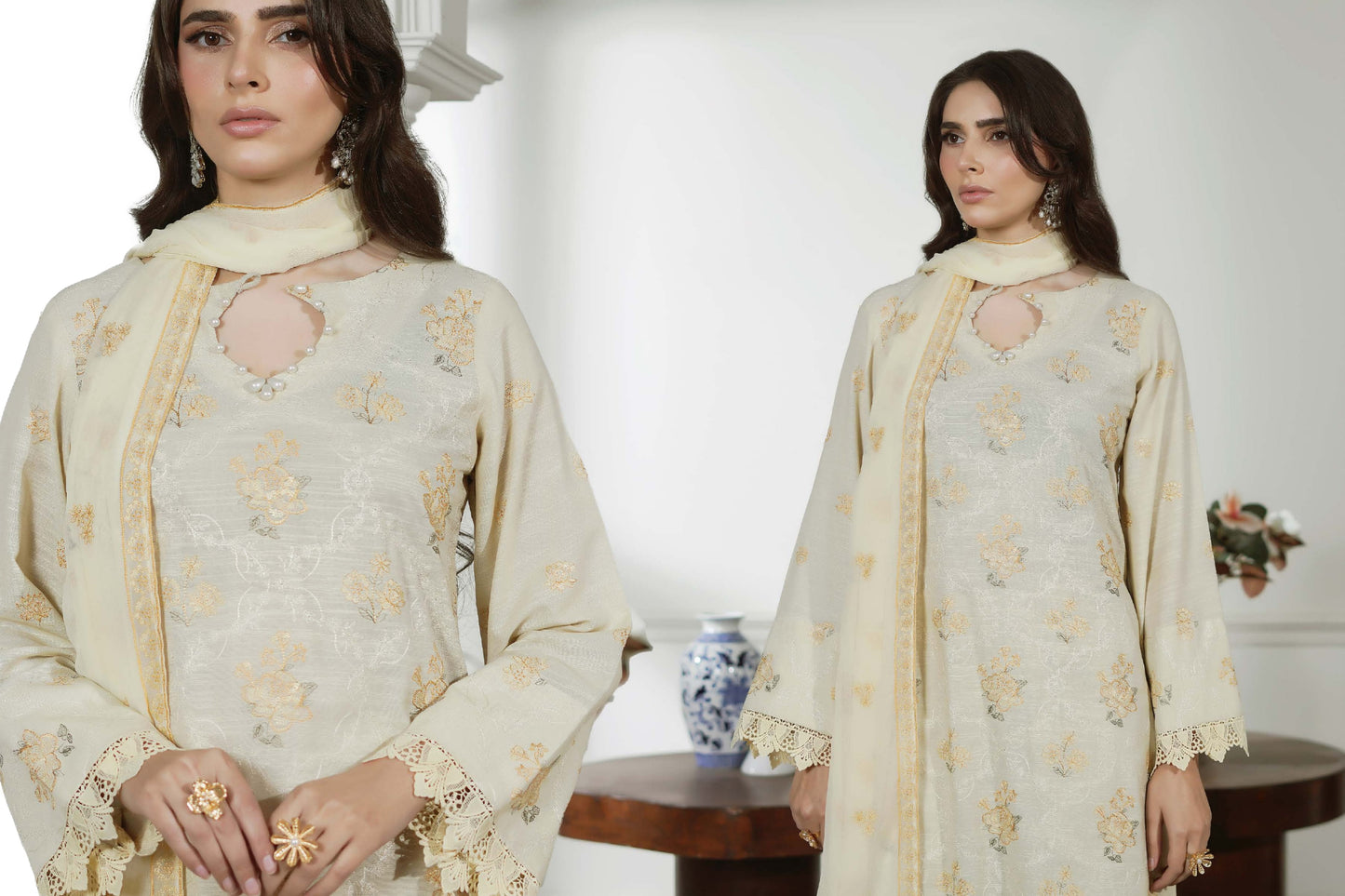 NOOR-E- FAJAR  SASSI EMBROIDERED KARANDI  &  EMBROIDERED CHIFFON DUPATTA