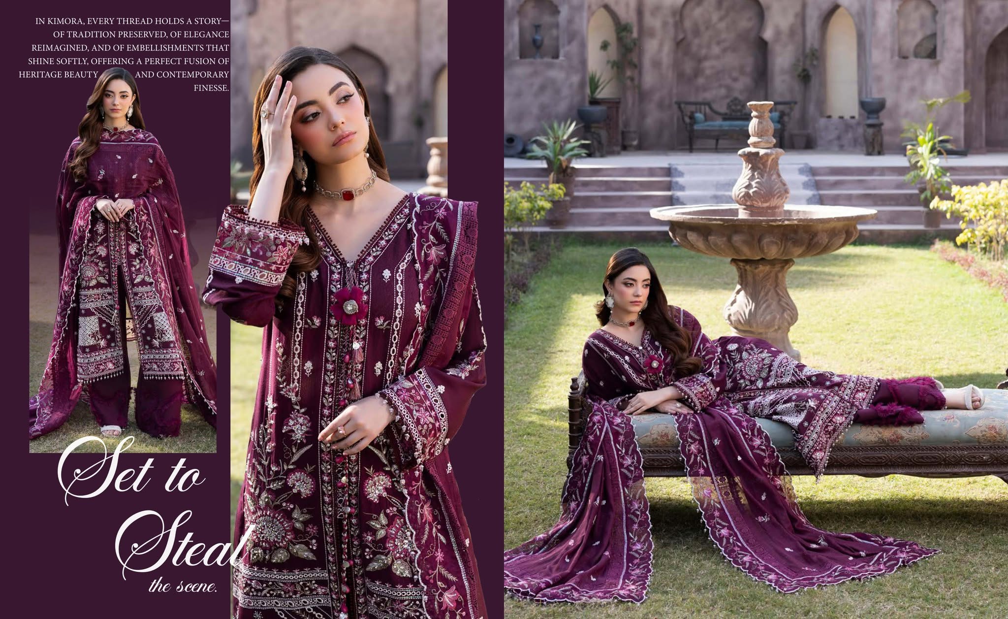 Noor-e-Fajar Embroidered Karandi Plum - Image 3