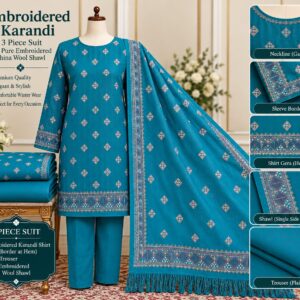 Breeza Embroidered Karandi With Embroidered Pure China Wool Shawl