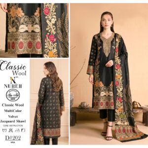 Nureh Classic Wool With Velvet Jacquard Shawl ✨