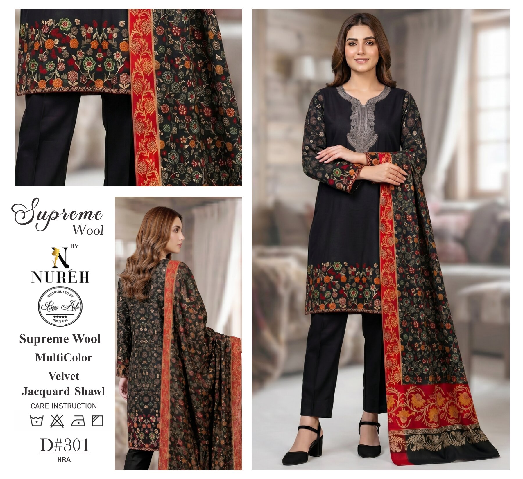 Nureh Classic Wool With Velvet Jacquard Shawl ✨ - Image 5