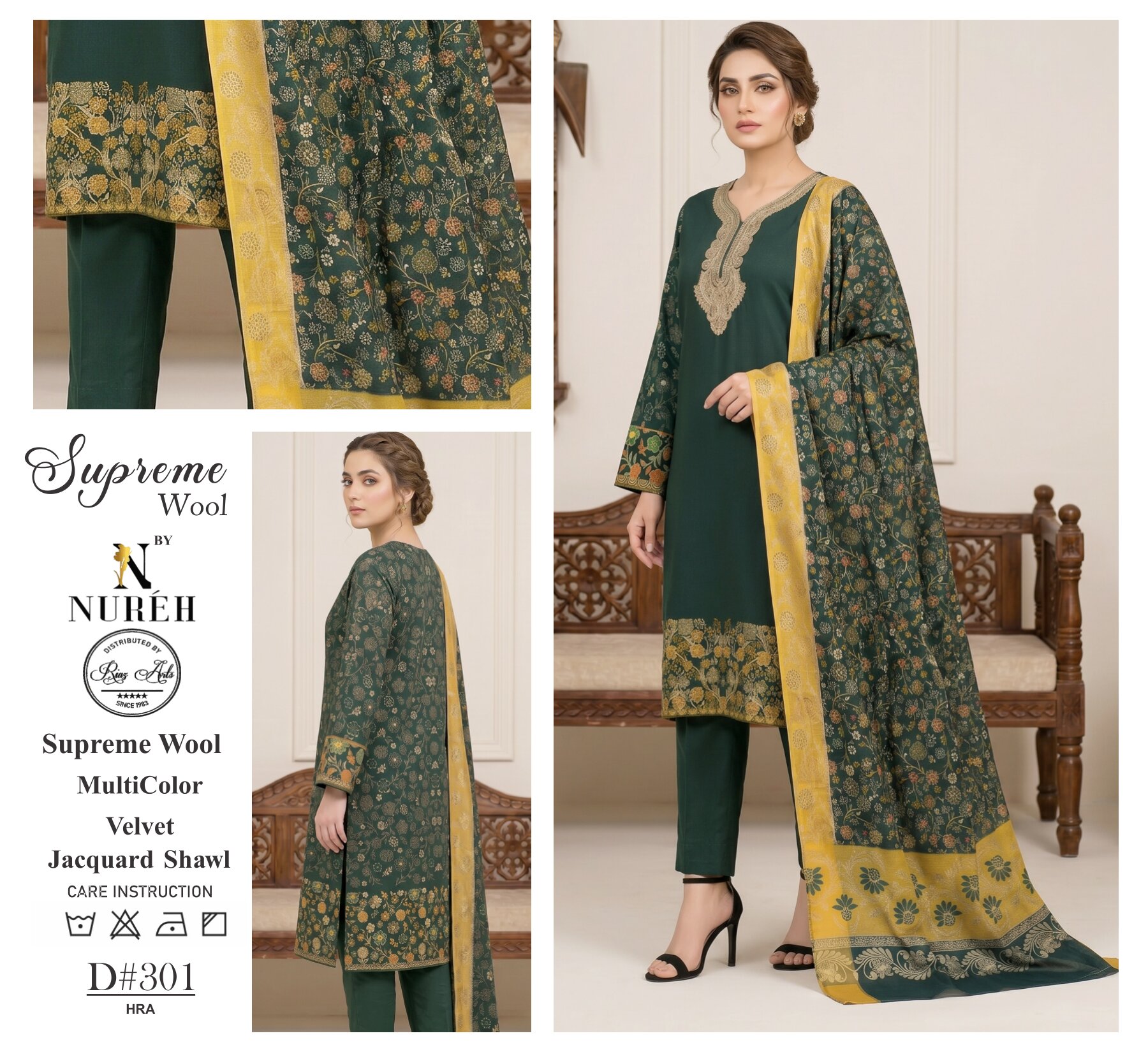 Nureh Classic Wool With Velvet Jacquard Shawl ✨ - Image 6