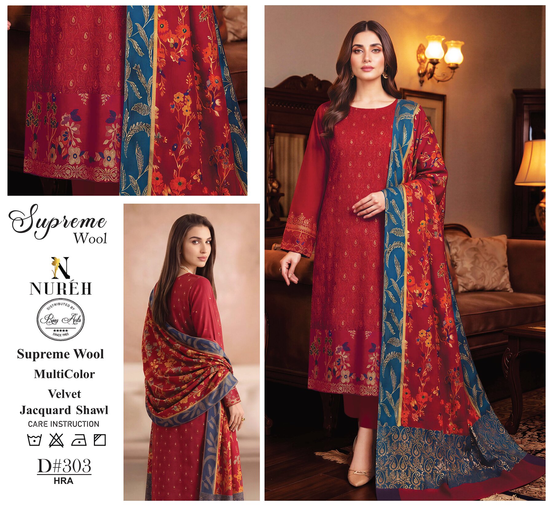 Nureh Classic Wool With Velvet Jacquard Shawl ✨ - Image 5