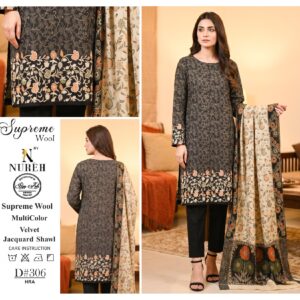 Nureh Classic Wool With Velvet Jacquard Shawl